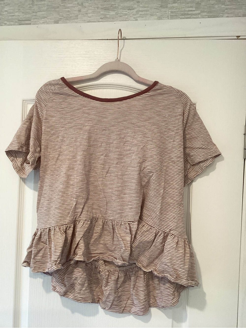 Lucky Brand Striped Ruffle Hem Tee XL EUC